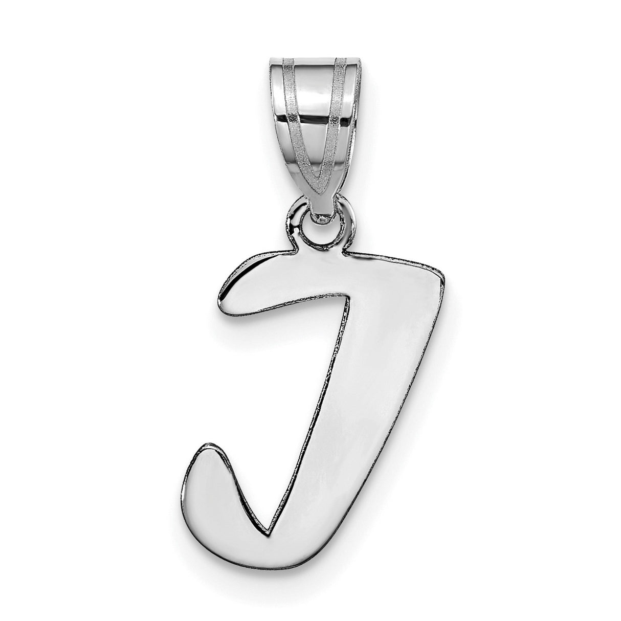 14k White Gold Script Initial J Pendant, Polished Letter Charm for Women