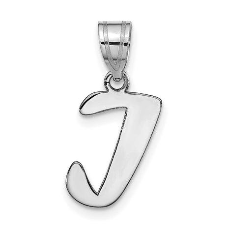 14k White Gold Script Initial J Pendant, Polished Letter Charm for Women