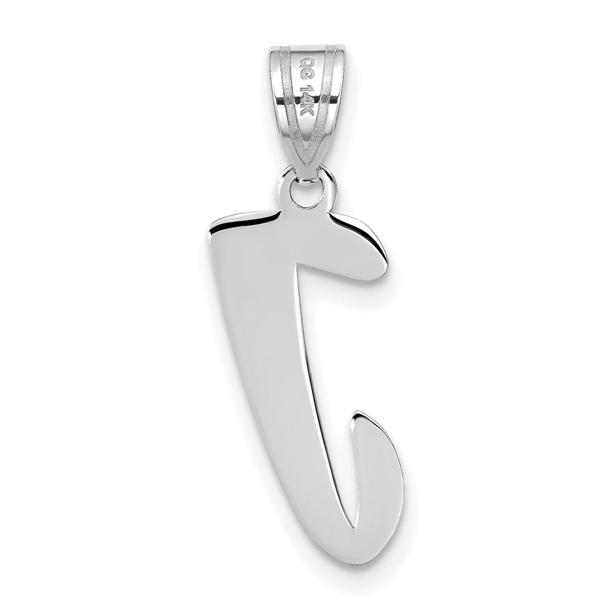 14k White Gold Letter J Pendant, Polished Script Initial Charm for Women