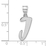 14k White Gold Letter J Pendant, Polished Script Initial Charm for Women