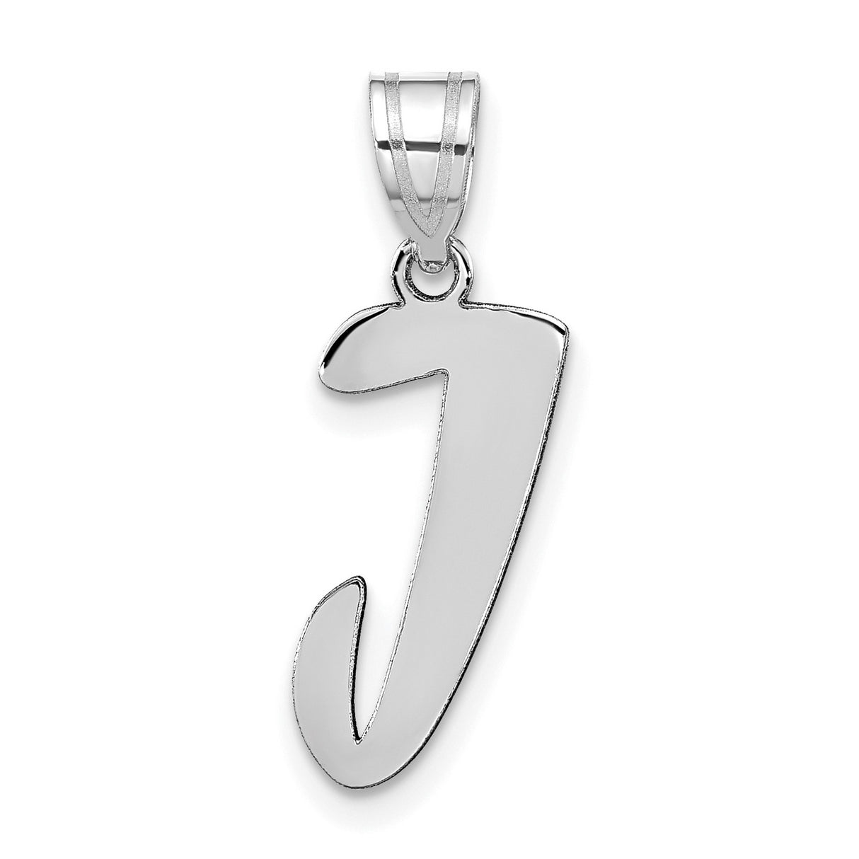 14k White Gold Letter J Pendant, Polished Script Initial Charm for Women