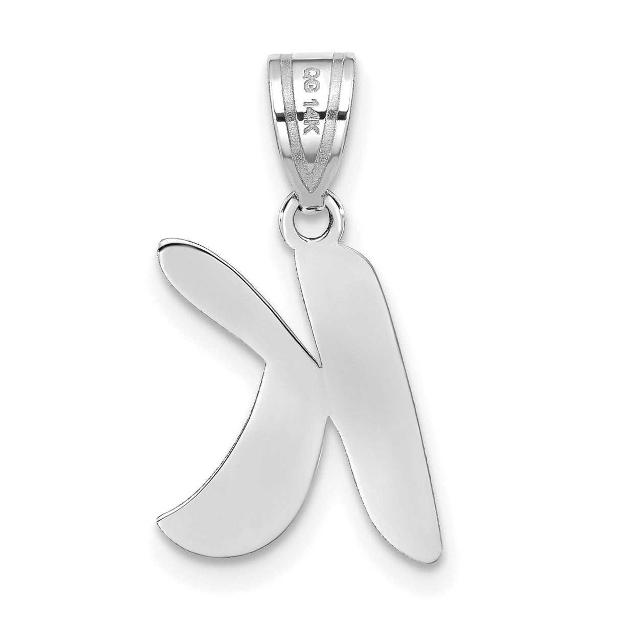 14k White Gold Initial Pendant, Cursive Letter K Charm, Polished Script Monogram Jewelry
