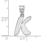 14k White Gold Initial Pendant, Cursive Letter K Charm, Polished Script Monogram Jewelry