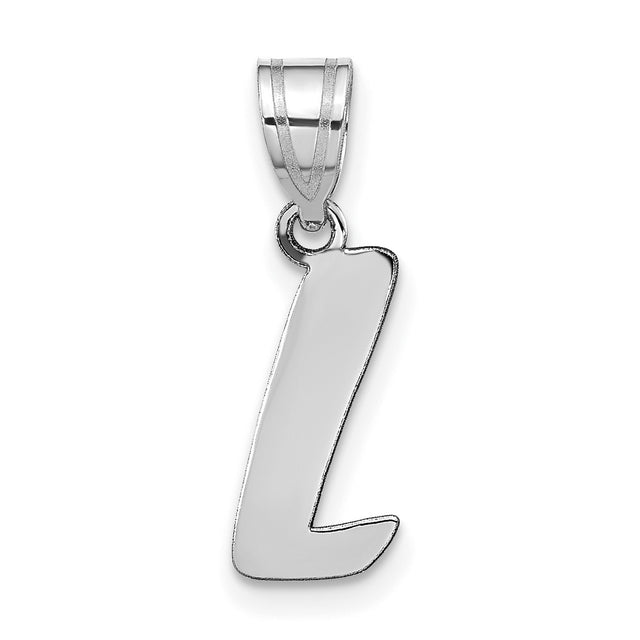 14k White Gold Initial L Pendant, Polished Script Letter Charm, Dainty Monogram Jewelry