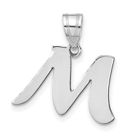 14k White Gold Script M Pendant, Polished Letter Charm, Monogram Jewelry for Women