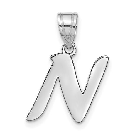14k White Gold Letter N Pendant, Script Initial Charm, Dainty Monogram Jewelry for Women