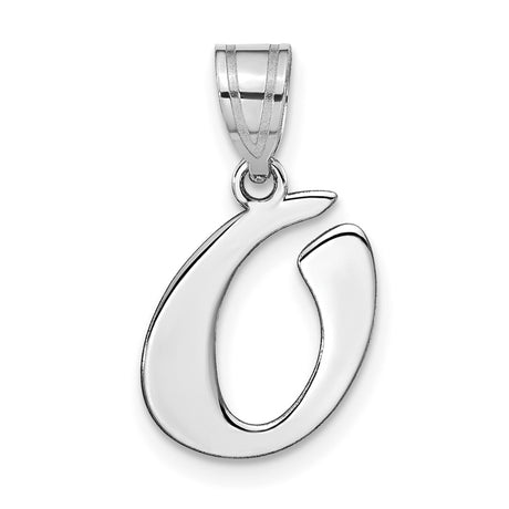 14k White Gold Letter C Pendant, Script Initial Charm for Women, Polished Alphabet Jewelry