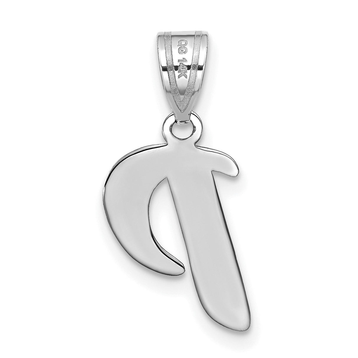14k White Gold Pendant, Polished Lowercase Letter P Initial Charm, Dainty Script Style