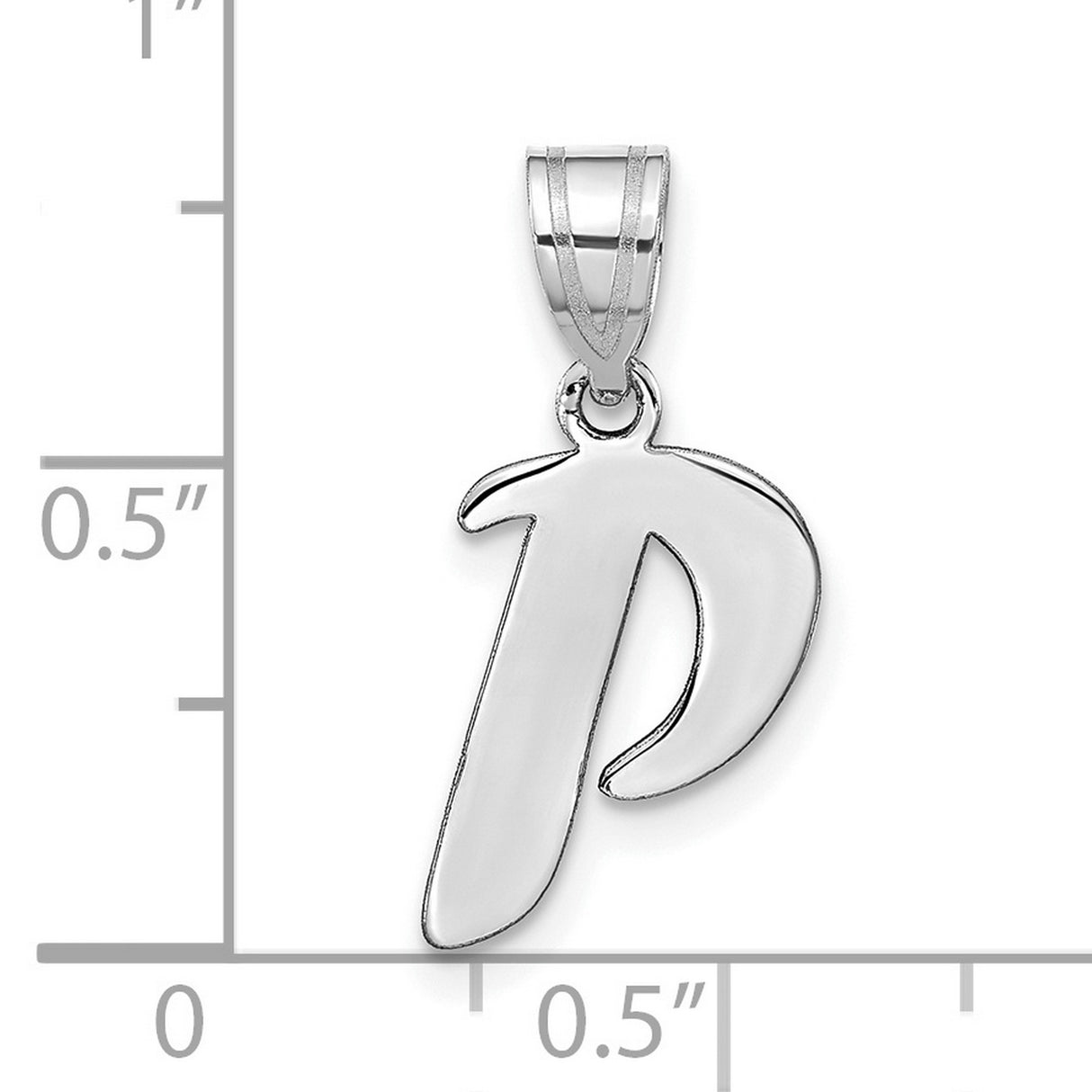 14k White Gold Pendant, Polished Lowercase Letter P Initial Charm, Dainty Script Style