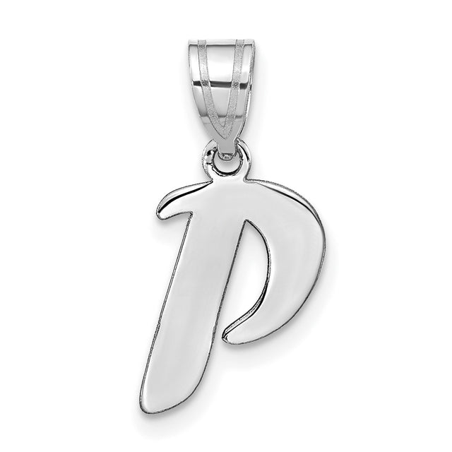 14k White Gold Pendant, Polished Lowercase Letter P Initial Charm, Dainty Script Style