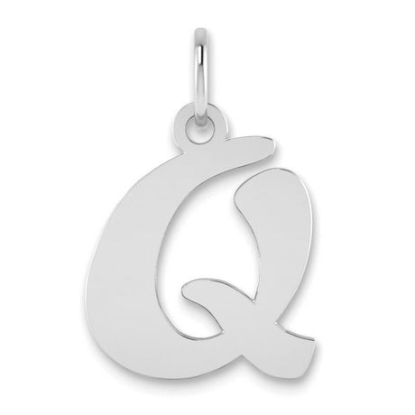 Polished Script Letter Q Initial Charm Pendant in Real 14k White Gold