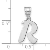 14k White Gold Letter R Pendant, Script Initial Charm for Women or Unisex Wear