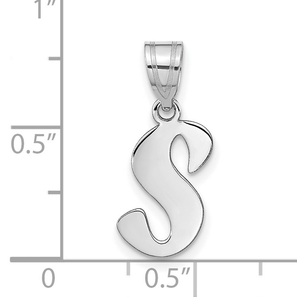 14k White Gold Script Letter S Pendant, Polished Initial Charm for Women