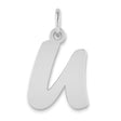 Polished Script Letter U Initial Charm Pendant in Real 14k White Gold