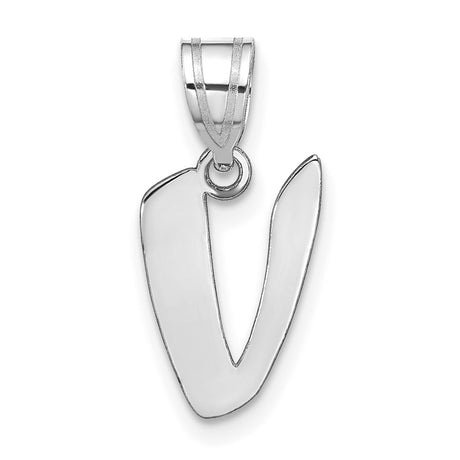 14k White Gold Initial V Pendant, Script Letter Charm, Polished Monogram Jewelry for Women