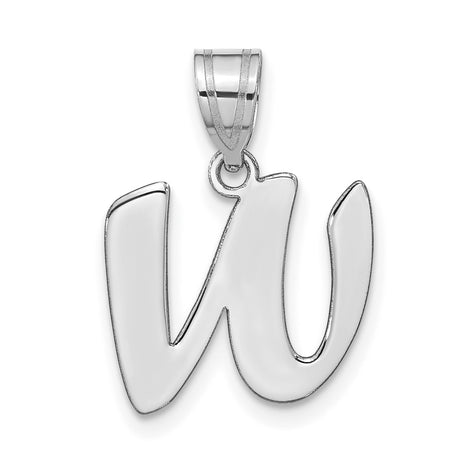 14k White Gold Script W Pendant, Polished Letter Charm, Dainty Initial Jewelry for Women