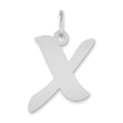 Polished Script Letter X Initial Charm Pendant in Real 14k White Gold