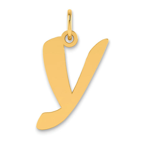 Polished Script Letter Y Initial Charm Pendant in Real 14k Yellow Gold