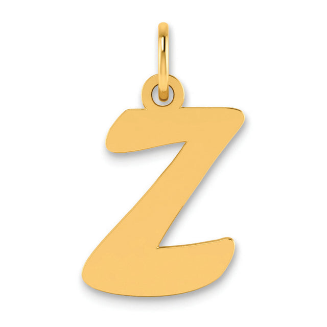 Polished Script Letter Z Initial Charm Pendant in Real 14k Yellow Gold