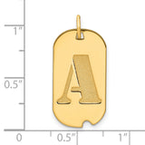 14k Yellow Gold Dog Tag Pendant with Cutout Letter A, Polished Monogram Charm
