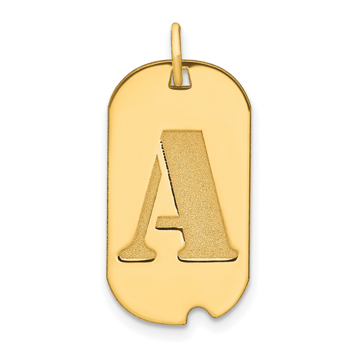 14k Yellow Gold Dog Tag Pendant with Cutout Letter A, Polished Monogram Charm