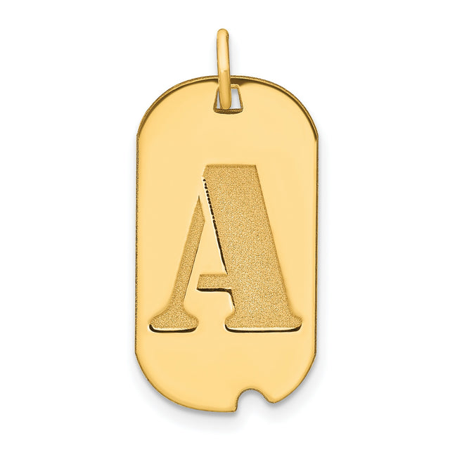 14k Yellow Gold Dog Tag Pendant with Cutout Letter A, Polished Monogram Charm