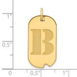 14k Yellow Gold Dog Tag Pendant with Textured Initial B Design, Unisex Letter Charm