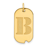 14k Yellow Gold Dog Tag Pendant with Textured Initial B Design, Unisex Letter Charm