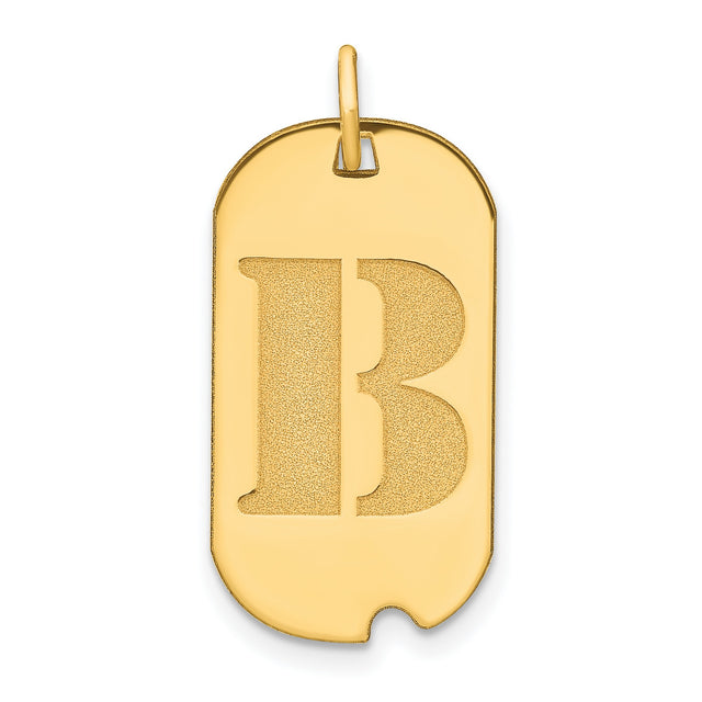 14k Yellow Gold Dog Tag Pendant with Textured Initial B Design, Unisex Letter Charm