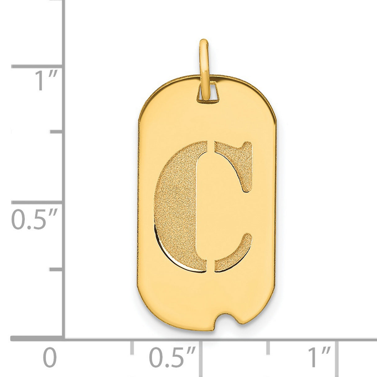 14k Yellow Gold Dog Tag Pendant with Cutout Letter C, Textured Initial Charm