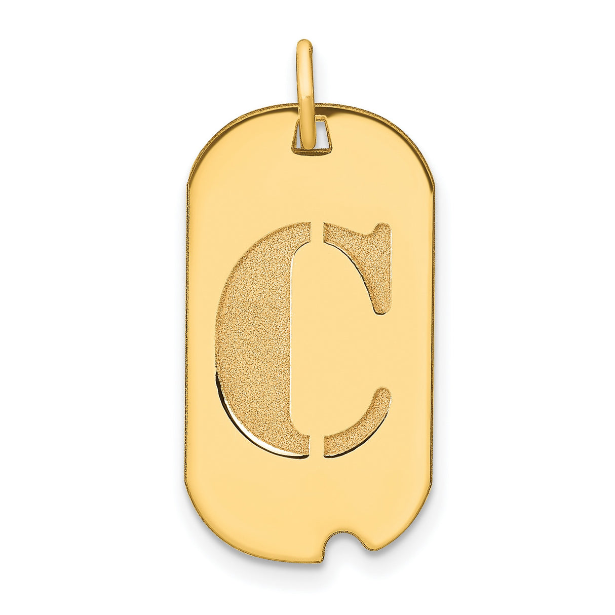 14k Yellow Gold Dog Tag Pendant with Cutout Letter C, Textured Initial Charm