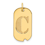 14k Yellow Gold Dog Tag Pendant with Cutout Letter C, Textured Initial Charm