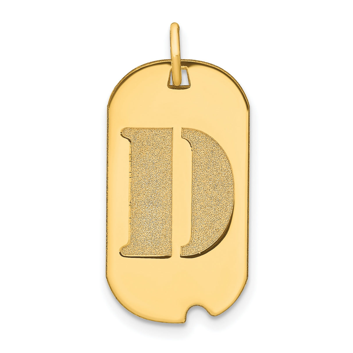 14k Yellow Gold Dog Tag Pendant with Textured Block Letter D Initial Charm