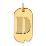 14k Yellow Gold Dog Tag Pendant with Textured Block Letter D Initial Charm