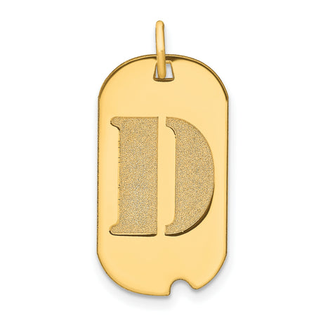 14k Yellow Gold Dog Tag Pendant with Textured Block Letter D Initial Charm