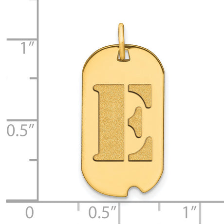 14k Yellow Gold Dog Tag Pendant with Cutout Block Letter E, Unisex Initial Charm