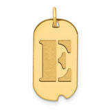 14k Yellow Gold Dog Tag Pendant with Cutout Block Letter E, Unisex Initial Charm