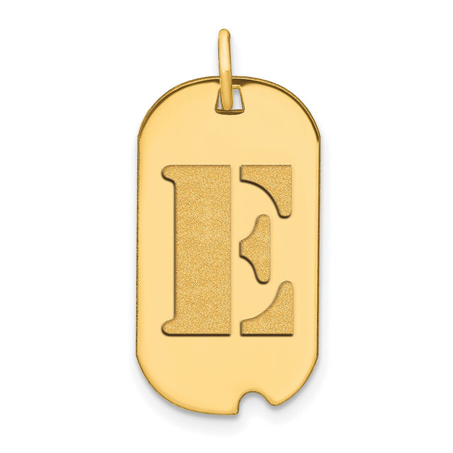14k Yellow Gold Dog Tag Pendant with Cutout Block Letter E, Unisex Initial Charm