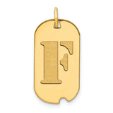 14k Yellow Gold Dog Tag Pendant with Cutout Letter F, Unisex Initial Charm