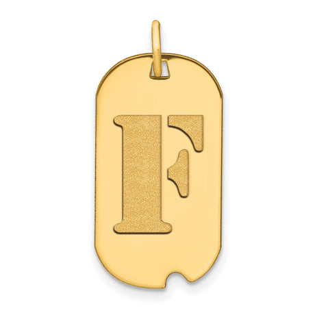 14k Yellow Gold Dog Tag Pendant with Cutout Letter F, Unisex Initial Charm