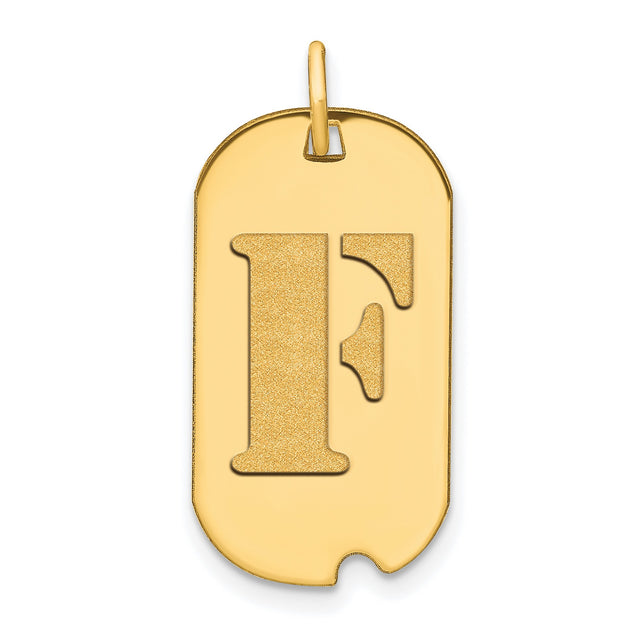 14k Yellow Gold Dog Tag Pendant with Cutout Letter F, Unisex Initial Charm