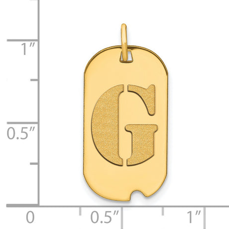 14k Yellow Gold Dog Tag Pendant with Cutout Letter G, Bold Initial Charm for Men or Unisex