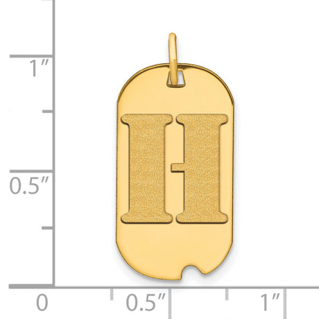 14k Yellow Gold Dog Tag Pendant with Letter H, Unisex Initial Charm