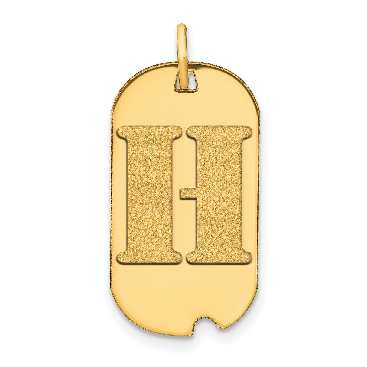 14k Yellow Gold Dog Tag Pendant with Letter H, Unisex Initial Charm