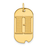 14k Yellow Gold Dog Tag Pendant with Letter H, Unisex Initial Charm
