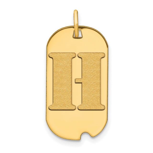 14k Yellow Gold Dog Tag Pendant with Letter H, Unisex Initial Charm