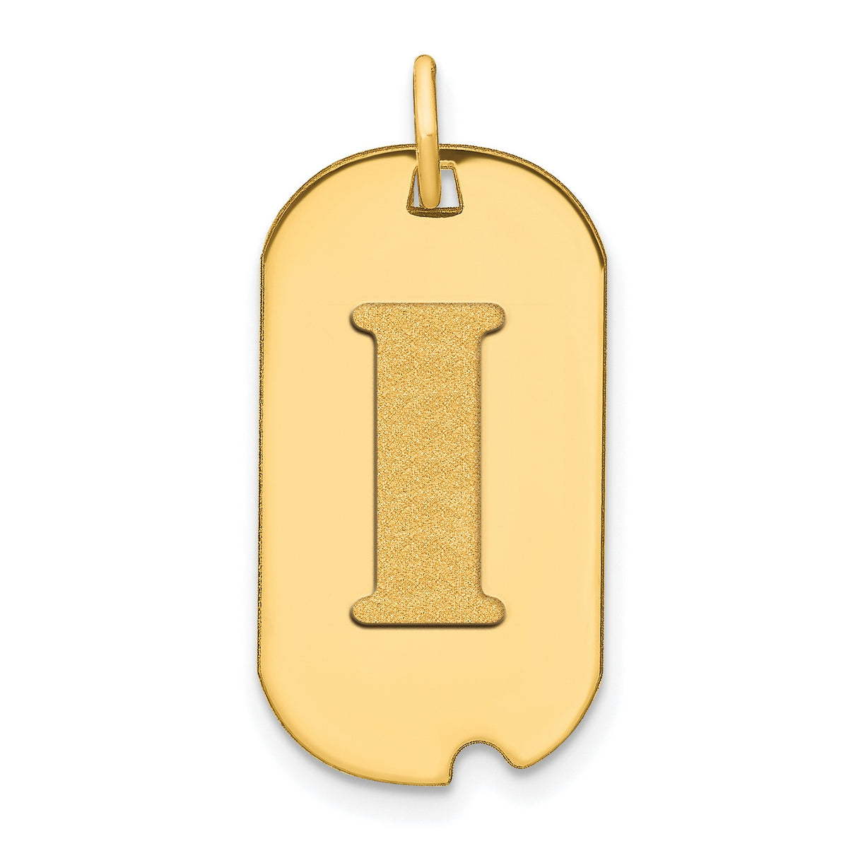 14k Yellow Gold Pendant with Block Letter I Cut-Out, Dog Tag Style Initial Charm