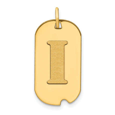 14k Yellow Gold Pendant with Block Letter I Cut-Out, Dog Tag Style Initial Charm