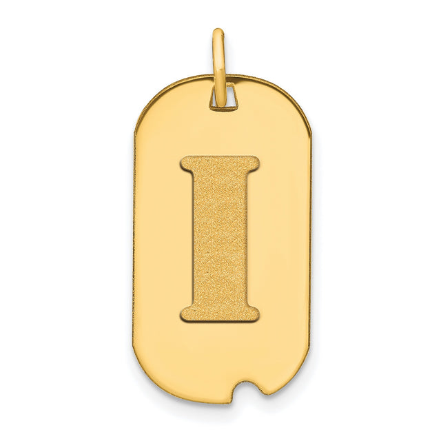 14k Yellow Gold Pendant with Block Letter I Cut-Out, Dog Tag Style Initial Charm
