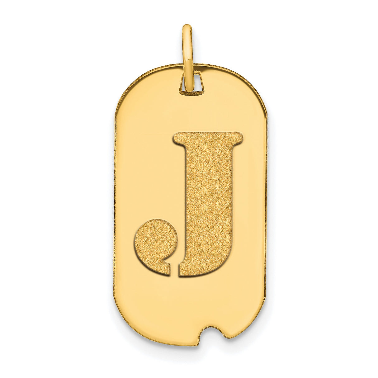 14k Yellow Gold Pendant, Dog Tag Style with Cutout Block Letter J Initial Charm